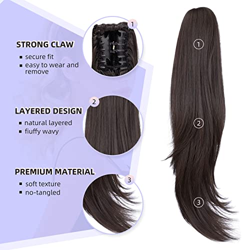 ShulaSHOP 20" Claw Clip Ponytail Extension, Black Brown - Clip-In Hair Bun for Thick/Thin Hair