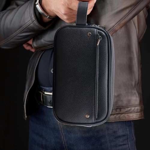KAIDUCHKDC Black Anti-Theft Lock PU Leather Toiletry Bag for Travel