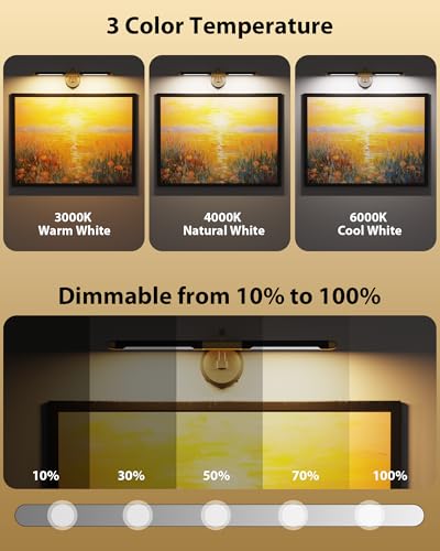 URSOLA Rechargeable Cordless Picture Light with Remote, Dimmable & Timer, 24-inch Wall Art Lighting for Paintings