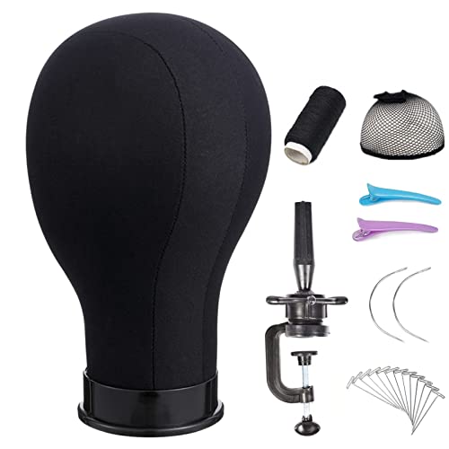 21 Inch Black Canvas Wig Head Mannequin for Styling & Display - Mannequin Head with Stand | Lucicass