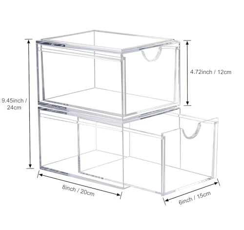 2 Pack Clear Stackable Storage Drawers for Bathroom Kitchen Vanity Organization