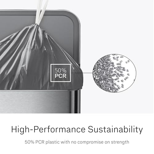 simplehuman Code Q 200 Count Odorsorb Custom Fit Trash Bags - Drawstring, Extra Thick, 50-65L, 50% PCR Plastic, Mess-Free Dispense