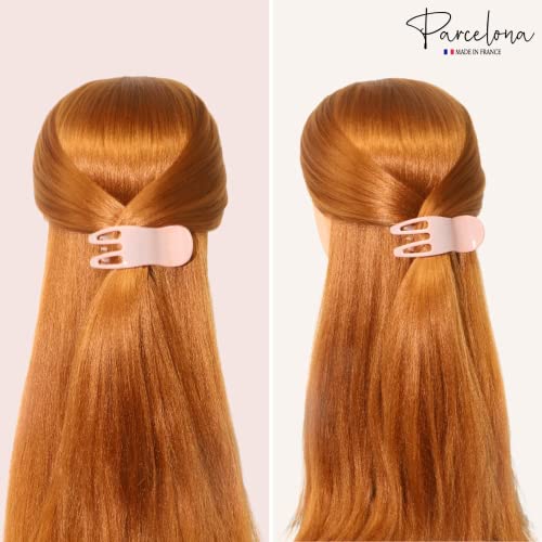 Parcelona French Bear Paw Claw Hair Clip - Blush Pink & Brown, Medium 3 inch