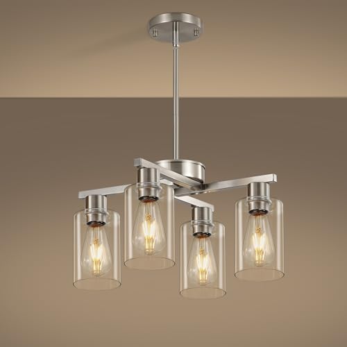 Nickel 4-Light Modern Glass Pendant Chandelier - D18 Variation