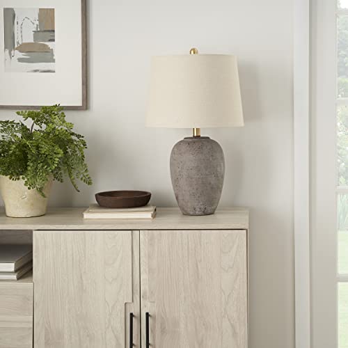 Rustic Farmhouse Ceramic Table Lamp with Beige Linen Shade - 23 Inch Greyish Brown