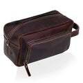 Leather Men's Toiletry Bag Dopp Kit Travel Organizer - Dark Chocolate Brown