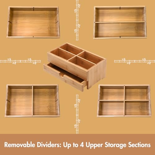 GOBAM X-Large Bamboo Makeup Storage Drawer Organizer - Large Capacity Cosmetic Box