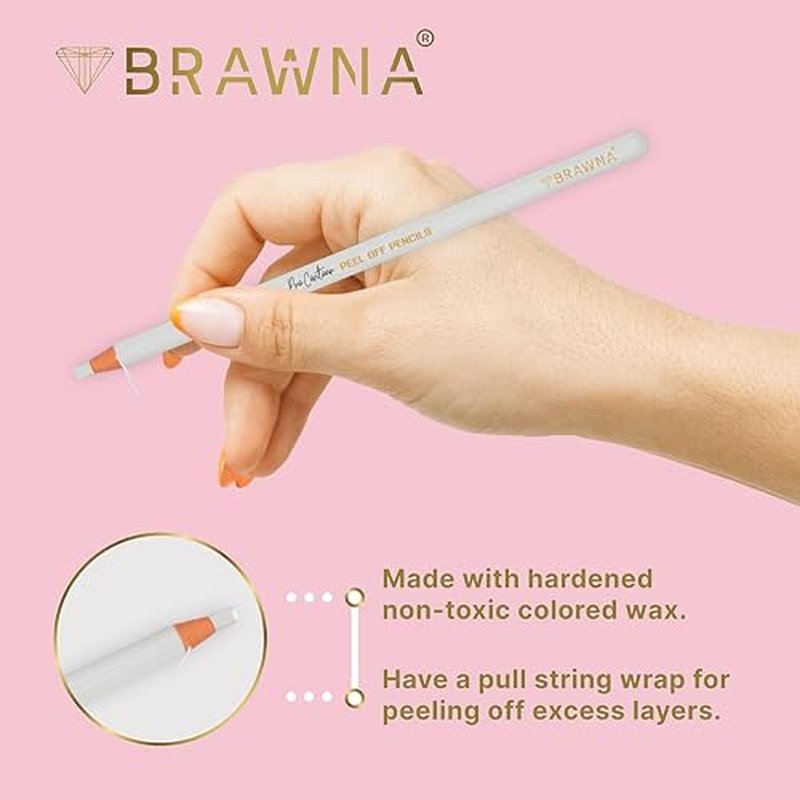 BRAWNA 6 Pcs Brow Pro Peel Off Pencils - Waterproof Eyebrow Mapping Pencil - Microblading Supplies - PMU Kit - Black