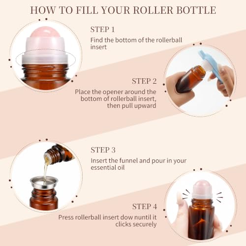 Rose Quartz Roller Bottle 50ml - Refillable Amber Glass Roll-On with Gold Cap (Pink+Purple)