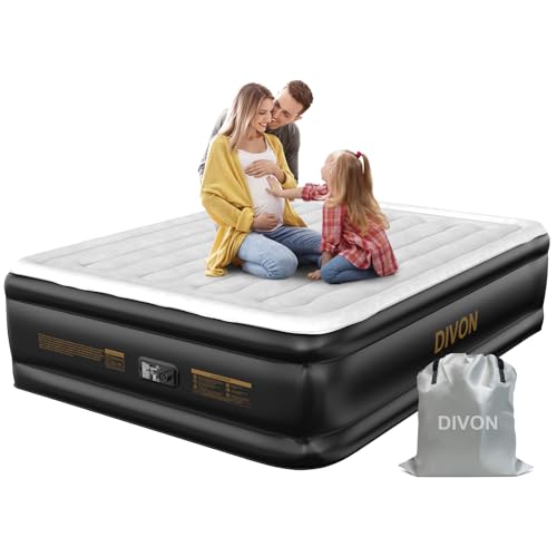 Queen Air Mattress with Built-In Pump Grey 18-Inch Raised for Guests & Camping