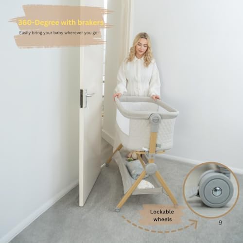 Portable Baby Bassinet Bedside Sleeper with Wheels & Adjustable Heights