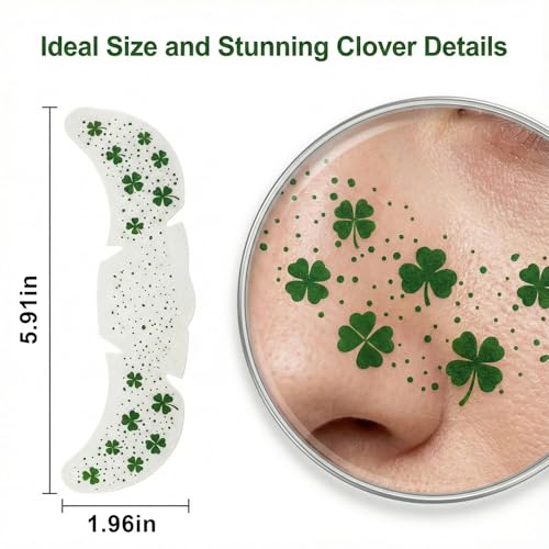 Threetols 6pcs St. Patrick's Day Face Sticker, Green Lucky Shamrock Clover Star Temporary Tattoos Saint Patrick's Day Clover Makeup Art Irish Holiday Decorations Gift for Women Men