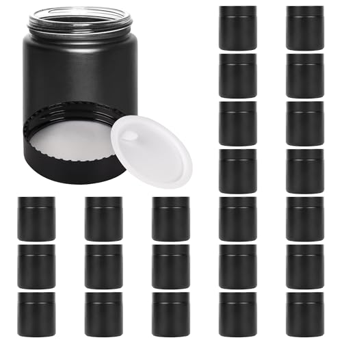 BILLIONSTARS 100g Black Frosted Glass Cream Jars with Black Lid - Airtight Cosmetic Containers for Face Cream, Body Lotion, DIY Skincare Packaging, BPA-Free (Set of 24) (Black Frosted, 3.5oz)