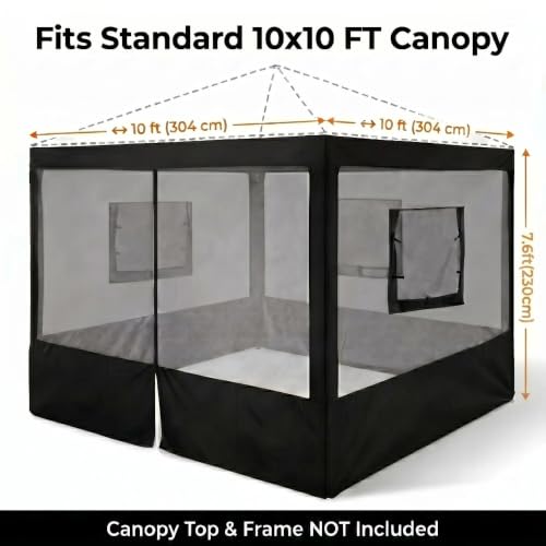Outdoor Food Tent Sidewalls - Breathable Mesh Canopy Walls with Zipper & Windows, 10x10 ft, No Frame Included