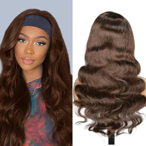 Chocolate Brown Human Hair Headband Wig 12 Inch 180 Density Glueless Virgin Brazilian #4