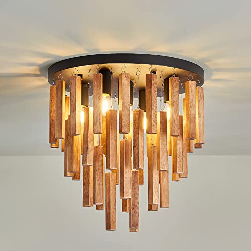 5-Light Semi Flush Mount Ceiling Light Fixture Rustic Wood Black Farmhouse Chandelier