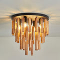 5-Light Semi Flush Mount Ceiling Light Fixture Rustic Wood Black Farmhouse Chandelier