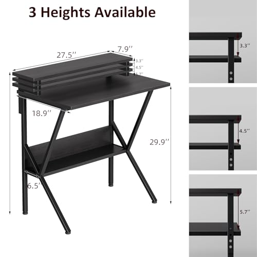 Small Computer Desk with Adjustable Monitor Stand - Black, 27.5 Inch Space Saver