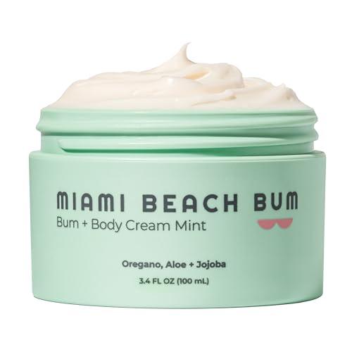 Miami Beach Bum, Bum + Body Cream Mint 6.7oz, Daily Moisturizer For Total Skin Health, Body Acne Treatment, Razor Bumps, Keratosis Pilaris, Ingrown Hairs, Sunburns, Blemishes & More..