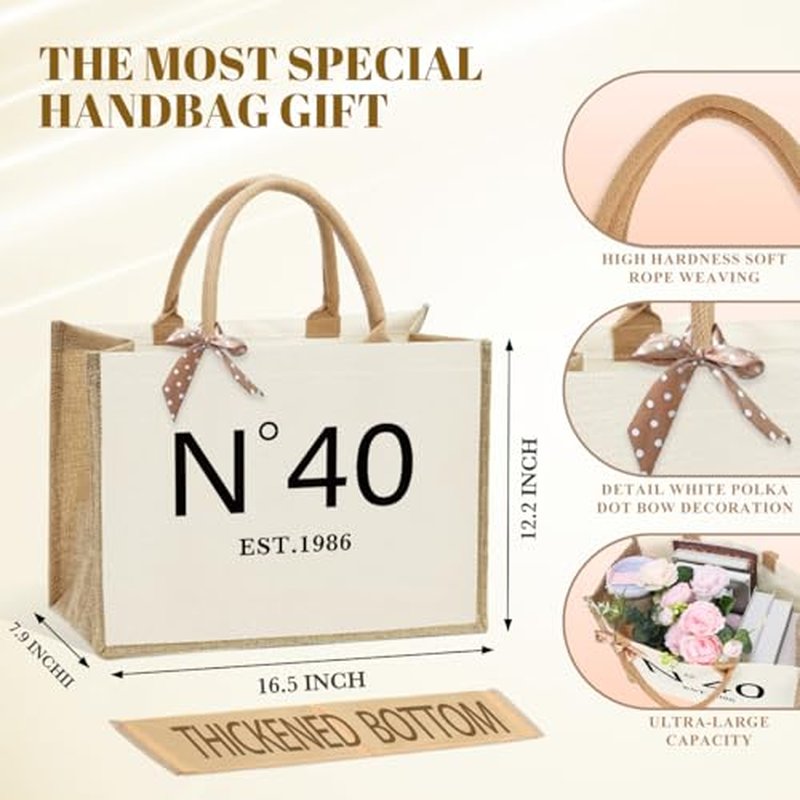 KongMoTree Birthday Gifts for Women Her, Birthday Bag, Reusable Vintage Jute Tote Bag and Makeup Bags With Zipper