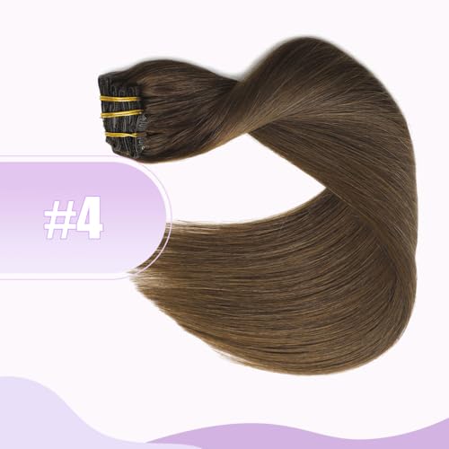 Clip in Hair Extensions Human Hair 14 Inch Thick 100g - Medium Brown #4