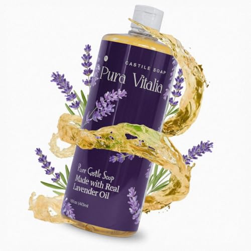 Pura Vitalia Lavender Organic Castile Soap | Body Wash & Cleanser for Face & Hands | Biodegradable, Eco-Friendly, Palm Oil Free, Vegan & Gentle | Made with 6 Natural Ingredients - 16 oz
