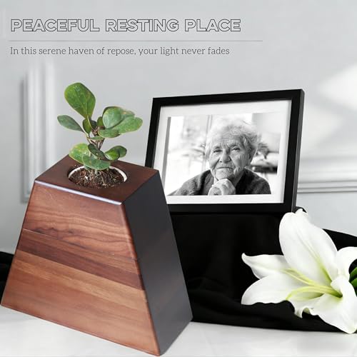 Walnut Urn for Ashes with Removable Planter Lid – Solid Wood Memorial Keepsake