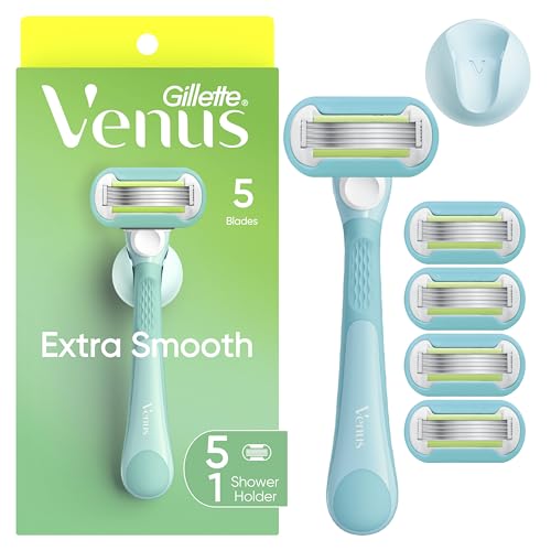 Women's Razor with Reusable Handle, 5 Blade Refills & Shower Holder