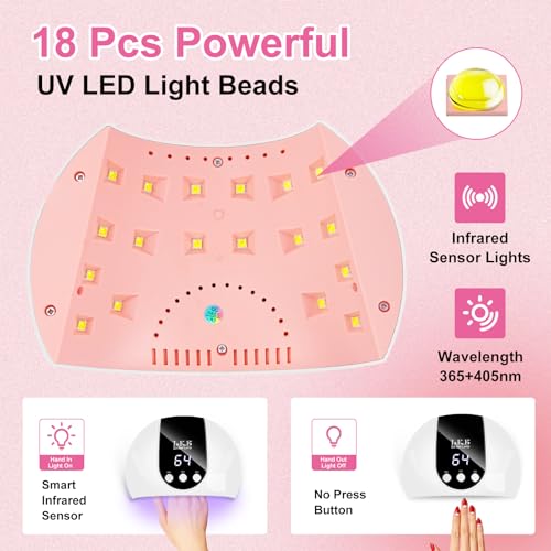 UV Light for Gel Nails, LKE 54W UV LED Nail Lamp with 18 Beads 3 Timer Setting Auto Sensor Nail Dryer Gel Polish Polygel Fast Curing Manicure Professional UV Nail Light Home Salon Nail Tools