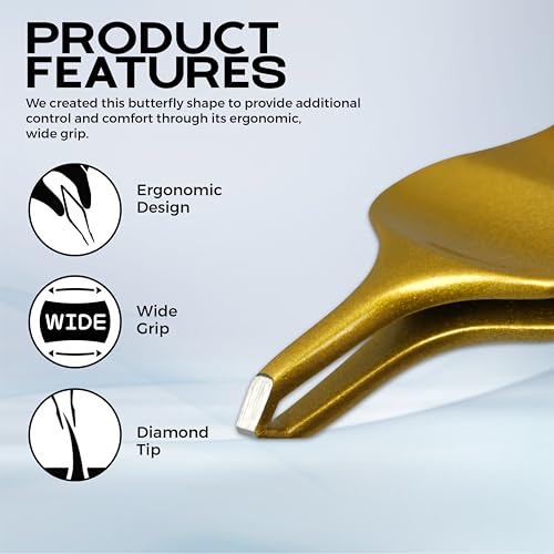 Set of 3 Professional Butterfly Grip Slant Tip Tweezers ? Stainless Steel Precision Eyebrow Tweezers for Facial Hair, Ingrown Hair & Splinter Removal for Women & Men