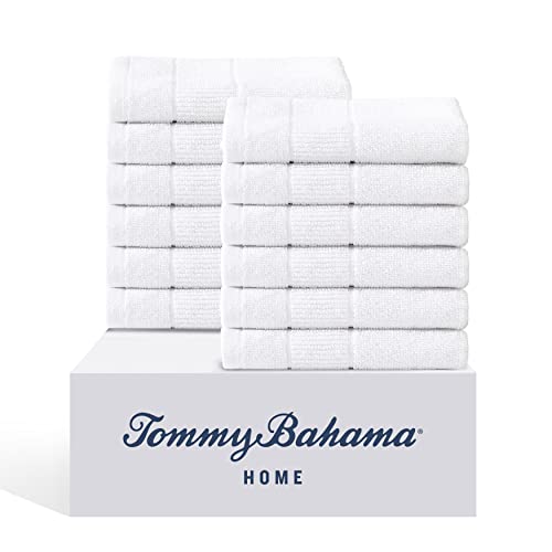 Tommy Bahama - Washcloths, Soft & Absorbent Cotton Towels, Fade Resistant, Oeko-Tex Certified (Island Retreat White, 12 Piece)