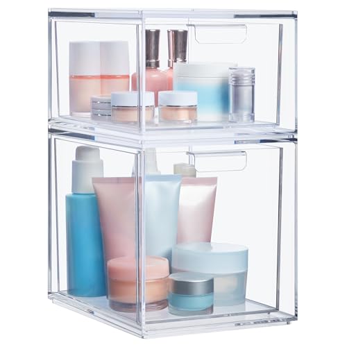 STORi Clear Plastic Drawer Organizer Set - 4.5 and 6.75 Inch Tall, Multipurpose Cosmetics & Office Storage Bins