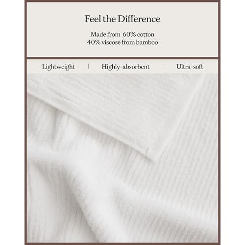 Cozy Earth Ribbed Washcloth Set - 60% Cotton 40% Viscose from Bamboo Bathroom Washcloths - Soft & Absorbent Textured Ribbed Pattern - 4 Pack White