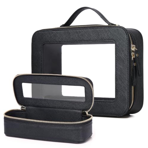Travel Makeup Bag Set - Slim Brush & Toiletry Organizer, Black, A4/Black/L+Slim Variation