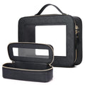 Travel Makeup Bag Set - Slim Brush & Toiletry Organizer, Black, A4/Black/L+Slim Variation