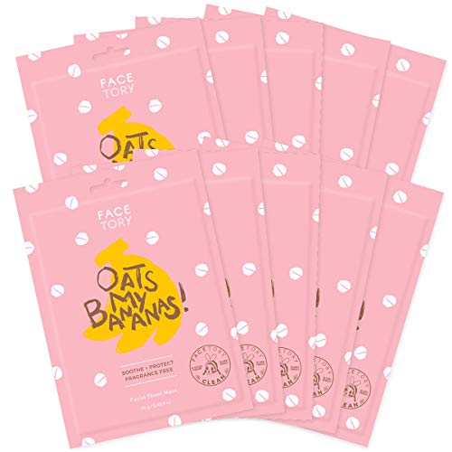 FACETORY K Beauty Face Mask Skin Care - OATS MY BANANAS CALMING Sheet Mask with Oat Extract | Milky Essence Soothes & Moisturizes (10 Pack)