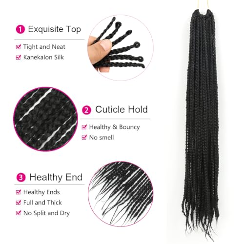 Themis Hair 30 Inch Black Crochet Box Braid Hair Extensions - 6 Packs, Pre-Looped, Natural Look
