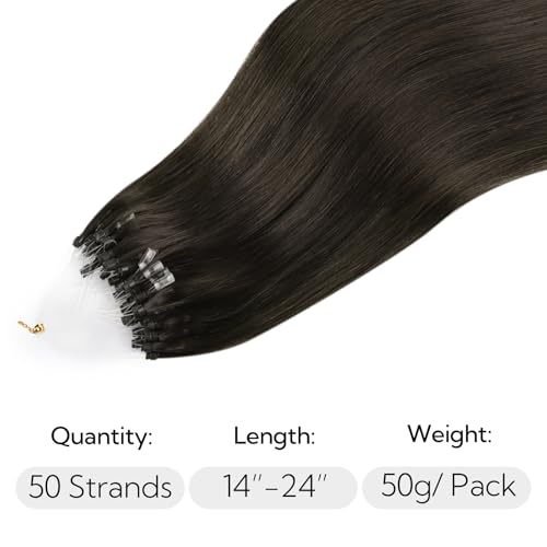 Dark Brown Micro Link Hair Extensions - Human Hair 20 Inch 50g 50 Strands - Micro Bead Weave