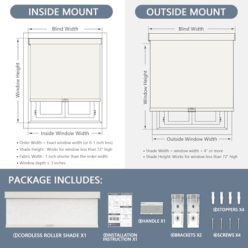 Cordless Blackout Roller Shades - Linen Beige, 51x72 Inches, Child Safe
