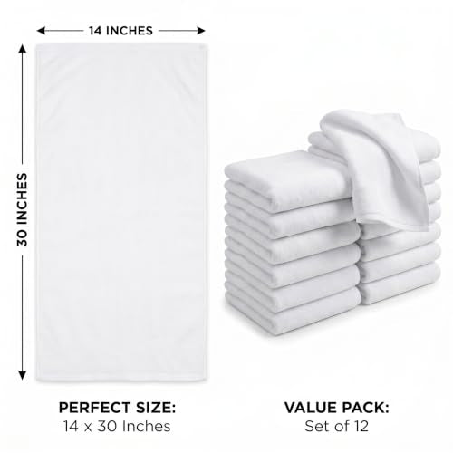White Microfiber Salon Towels - 14 x 30 Inches, Pack of 12