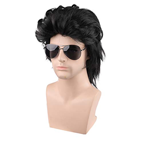 Black Mullet Wig for Men - 80s Punk RockStyle Synthetic Cosplay Wig