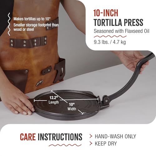 Victoria Cast Iron Tortilla Press - 10 Inch HD Spherrous Iron, Seasoned with Flaxseed Oil