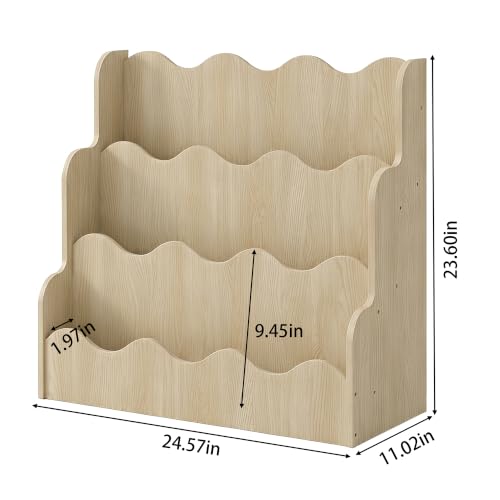 NACHES Montessori Kids Bookshelf Display Rack - Wave Middle Natural