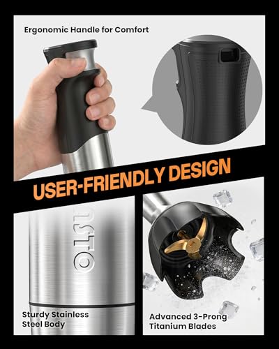 Gavasto Black Immersion Blender with Telescopic Rod & Stepless Speed Control