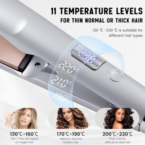 Hatteker 2-in-1 Hair Straightener Curling Iron Flat Iron - Silver