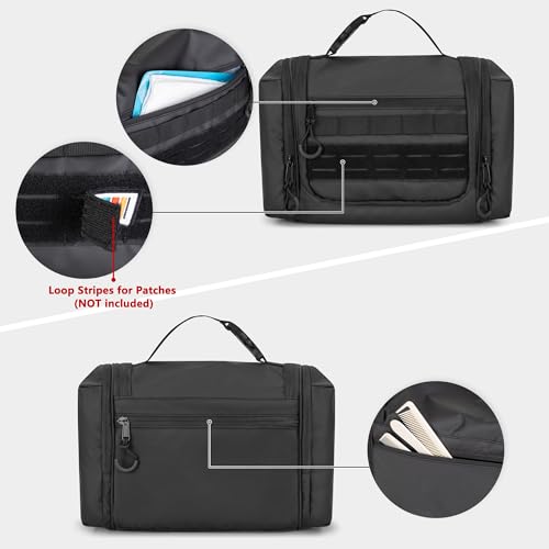 Hanging Toiletry Bag for Men, Tactical Dopp Kit Toiletry Travel Bag, Large Hygiene Organizer Shower Bag for Camping Outdoor, Black