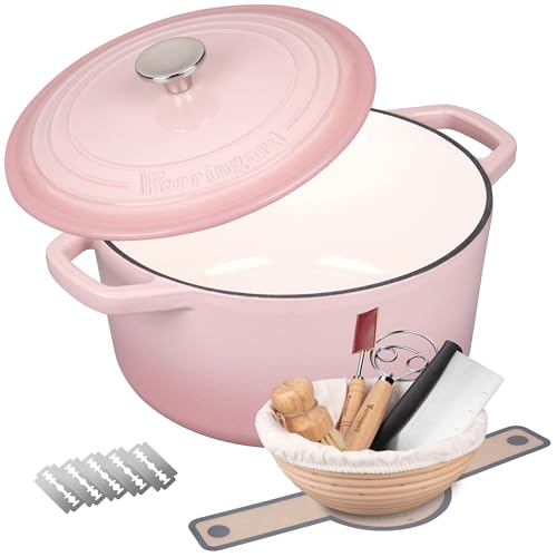Pink 4.5QT Enameled Cast Iron Dutch Oven with Lid for Bread Baking - Sourdough Supplies Set