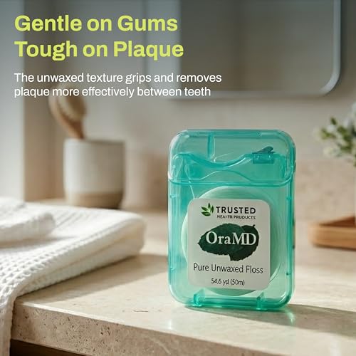 Unwaxed Dental Floss 54.6 Yards - Shred-Resistant, PFAS-Free, Plaque & Gum Care - Pack of 6