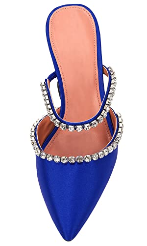 VETASTE Women's Blue Pointed Toe Strappy Satin Heeled Mules for Wedding & Party - Size 8