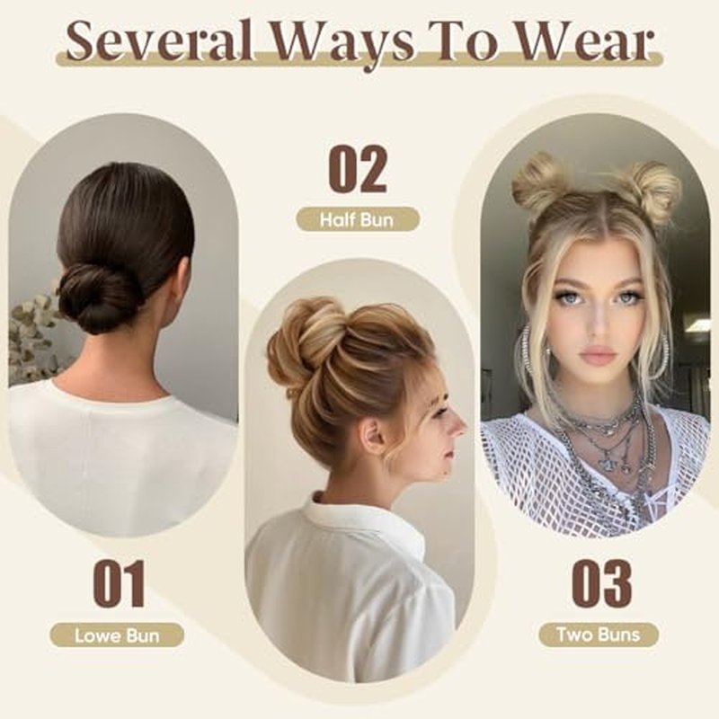 CJL HAIR 2PCs Small Cute Messy Bun Hair Piece for Thin Hair Women Mini Synthetic Curly Bun Scrunchies Updo Hairpieces Cream Blonde